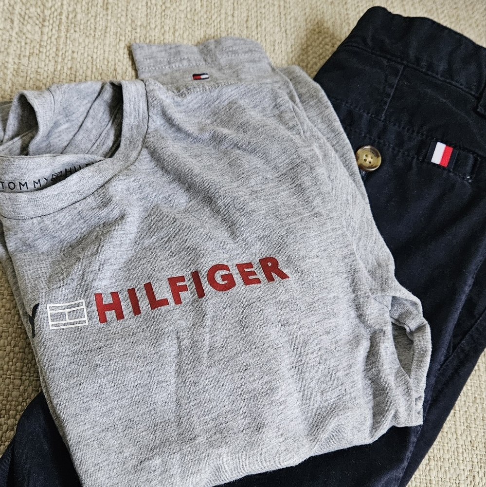 Tommy Hilfiger Boy's Gray Long Sleeve Shirt and Navy Shorts
